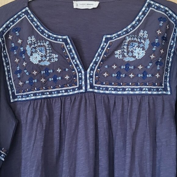 Lucky Brand Embroidered Popover Peasant Blouse Size Large - Picture 4 of 14